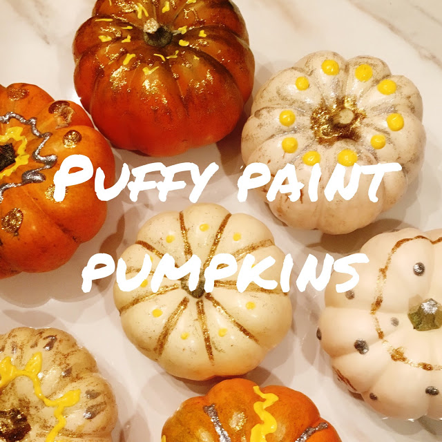 puffy paint glitter mini pumpkins