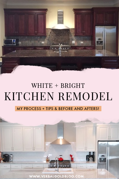 White and bright kitchen remodel theme. My process, before and afters and all my kitchen remodeling tips!
