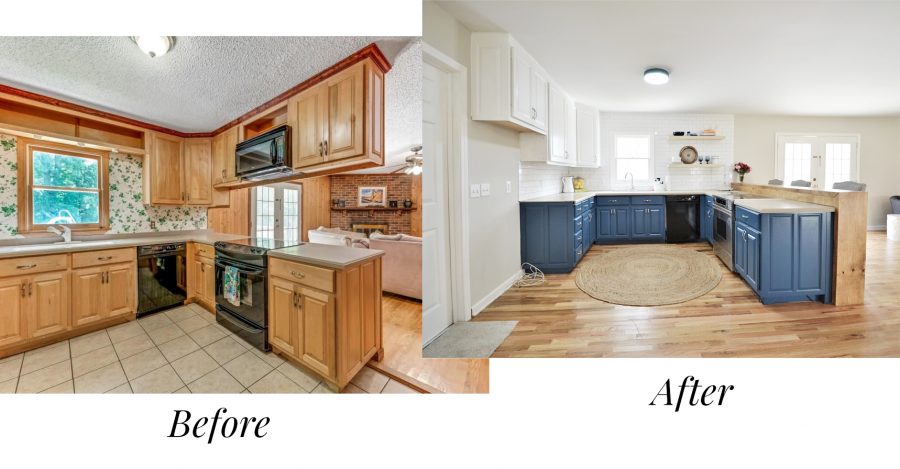 Before and after of the kitchen of our first house flip